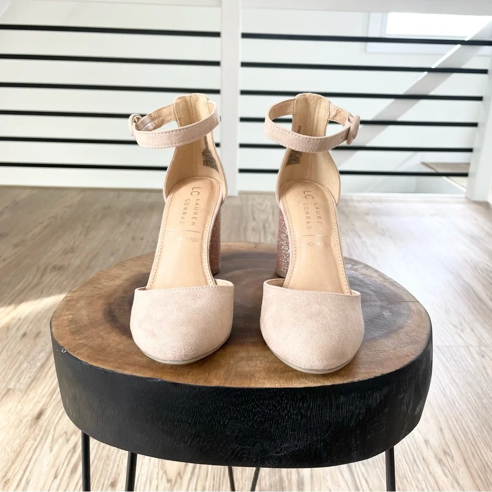 6.5 7 7.5 8 8.5 9 9.5 10 NWT Lauren Conrad gold tan beige cream chunky heels - Picture 7 of 8